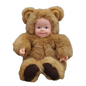 Anne Geddes Baby Bear Vintage 1998 Brown Fur Blue Eyes Bean Bag Collectible Doll